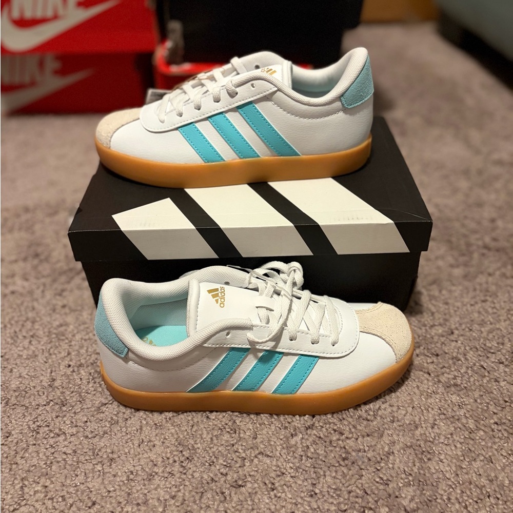 Adidas Kids White and Teal Sneakers